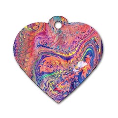 Painted Feathers Dog Tag Heart (one Side) by kaleidomarblingart