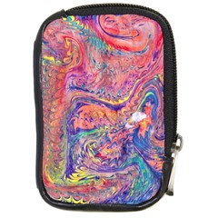 Painted Feathers Compact Camera Leather Case by kaleidomarblingart