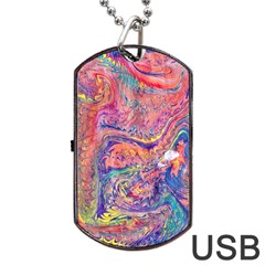 Painted Feathers Dog Tag Usb Flash (one Side) by kaleidomarblingart