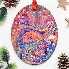 Painted Feathers Ornament (oval Filigree) by kaleidomarblingart