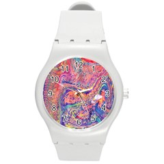 Painted Feathers Round Plastic Sport Watch (m) by kaleidomarblingart