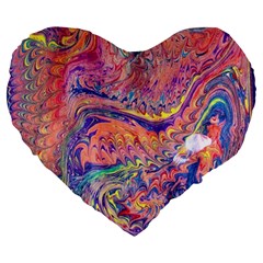 Painted Feathers Large 19  Premium Heart Shape Cushions by kaleidomarblingart