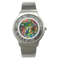 Intricate Painted Swirls Stainless Steel Watch by kaleidomarblingart