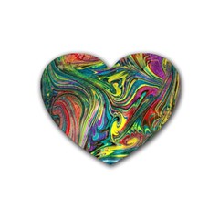 Intricate Painted Swirls Rubber Coaster (heart)  by kaleidomarblingart