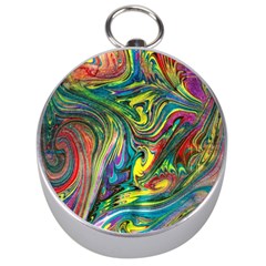 Intricate Painted Swirls Silver Compasses by kaleidomarblingart