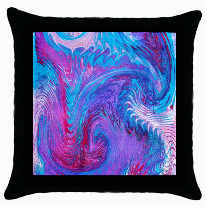 Blue on violet feathers Throw Pillow Case (Black)