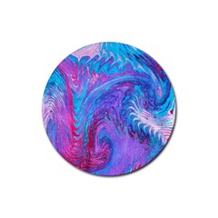 Blue on violet feathers Rubber Round Coaster (4 pack) 