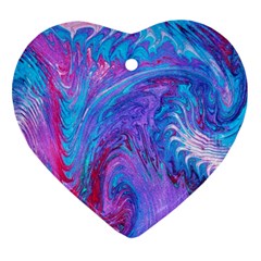 Blue on violet feathers Heart Ornament (Two Sides)