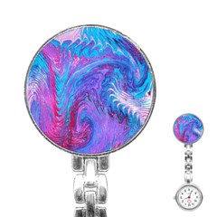 Blue on violet feathers Stainless Steel Nurses Watch