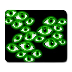 Creepy Cluster Of Glowing Green Eyes Large Mousepads by VernenInk