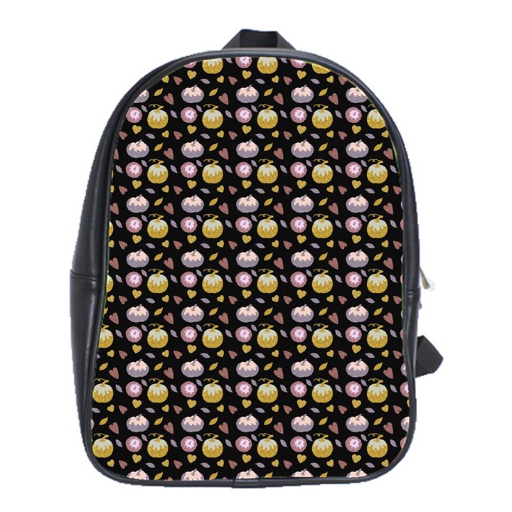 Shiny Pumpkins On Black Background School Bag (Large)