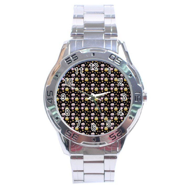 Shiny Pumpkins On Black Background Stainless Steel Analogue Watch