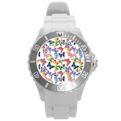 Bright Butterflies Circle In The Air Round Plastic Sport Watch (l) by SychEva