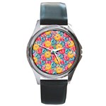 Multicolored Donuts Round Metal Watch Front