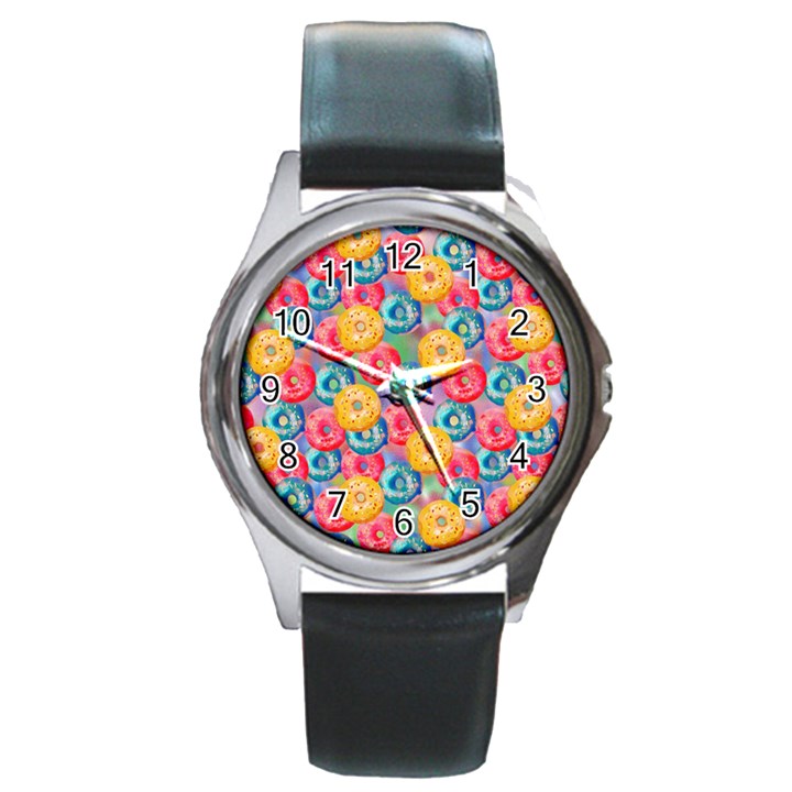 Multicolored Donuts Round Metal Watch