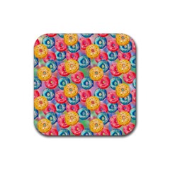 Multicolored Donuts Rubber Coaster (square)  by SychEva