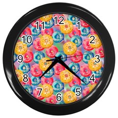 Multicolored Donuts Wall Clock (black) by SychEva