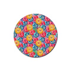 Multicolored Donuts Rubber Coaster (round)  by SychEva