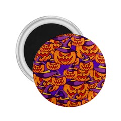 Purple And Orange Pumpkins, Crazy Halloween Pattern, Jack O  Lantern 2 25  Magnets by Casemiro