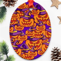 Purple And Orange Pumpkins, Crazy Halloween Pattern, Jack O  Lantern Ornament (oval)