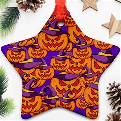 Purple And Orange Pumpkins, Crazy Halloween Pattern, Jack O  Lantern Ornament (star)