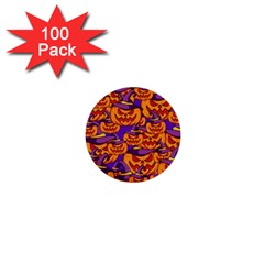 Purple And Orange Pumpkins, Crazy Halloween Pattern, Jack O  Lantern 1  Mini Buttons (100 Pack)  by Casemiro