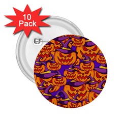 Purple And Orange Pumpkins, Crazy Halloween Pattern, Jack O  Lantern 2 25  Buttons (10 Pack)  by Casemiro