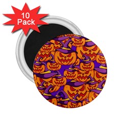 Purple And Orange Pumpkins, Crazy Halloween Pattern, Jack O  Lantern 2 25  Magnets (10 Pack)  by Casemiro