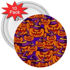 Purple And Orange Pumpkins, Crazy Halloween Pattern, Jack O  Lantern 3  Buttons (10 Pack)  by Casemiro