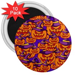 Purple And Orange Pumpkins, Crazy Halloween Pattern, Jack O  Lantern 3  Magnets (10 Pack)  by Casemiro