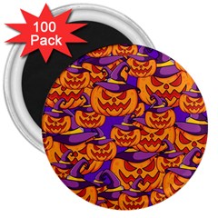 Purple And Orange Pumpkins, Crazy Halloween Pattern, Jack O  Lantern 3  Magnets (100 Pack) by Casemiro