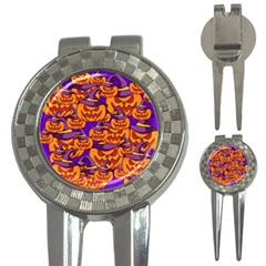 Purple And Orange Pumpkins, Crazy Halloween Pattern, Jack O  Lantern 3-in-1 Golf Divots by Casemiro