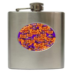 Purple And Orange Pumpkins, Crazy Halloween Pattern, Jack O  Lantern Hip Flask (6 Oz) by Casemiro