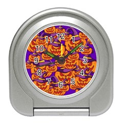 Purple And Orange Pumpkins, Crazy Halloween Pattern, Jack O  Lantern Travel Alarm Clock by Casemiro