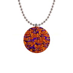 Purple And Orange Pumpkins, Crazy Halloween Pattern, Jack O  Lantern 1  Button Necklace by Casemiro