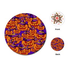 Purple And Orange Pumpkins, Crazy Halloween Pattern, Jack O  Lantern Playing Cards Single Design (round)