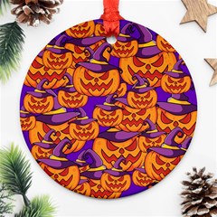 Purple And Orange Pumpkins, Crazy Halloween Pattern, Jack O  Lantern Round Ornament (two Sides)