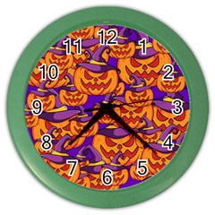 Purple And Orange Pumpkins, Crazy Halloween Pattern, Jack O  Lantern Color Wall Clock by Casemiro