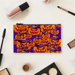 Purple And Orange Pumpkins, Crazy Halloween Pattern, Jack O  Lantern Cosmetic Bag (small) by Casemiro