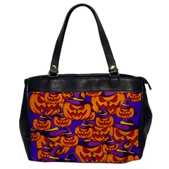 Purple And Orange Pumpkins, Crazy Halloween Pattern, Jack O  Lantern Oversize Office Handbag by Casemiro