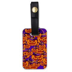 Purple And Orange Pumpkins, Crazy Halloween Pattern, Jack O  Lantern Luggage Tag (one Side) by Casemiro