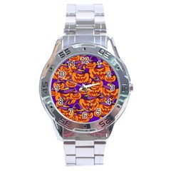 Purple And Orange Pumpkins, Crazy Halloween Pattern, Jack O  Lantern Stainless Steel Analogue Watch by Casemiro