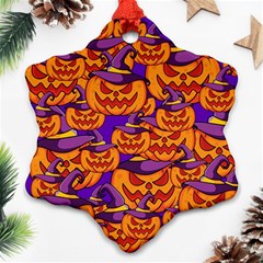 Purple And Orange Pumpkins, Crazy Halloween Pattern, Jack O  Lantern Ornament (snowflake)