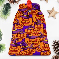 Purple And Orange Pumpkins, Crazy Halloween Pattern, Jack O  Lantern Ornament (bell)