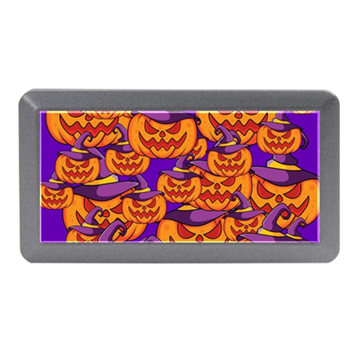 Purple and orange pumpkins, crazy Halloween pattern, Jack o  Lantern Memory Card Reader (Mini)