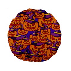 Purple And Orange Pumpkins, Crazy Halloween Pattern, Jack O  Lantern Standard 15  Premium Round Cushions by Casemiro