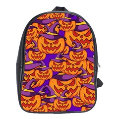 Purple And Orange Pumpkins, Crazy Halloween Pattern, Jack O  Lantern School Bag (xl)