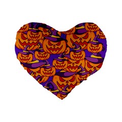 Purple And Orange Pumpkins, Crazy Halloween Pattern, Jack O  Lantern Standard 16  Premium Heart Shape Cushions by Casemiro