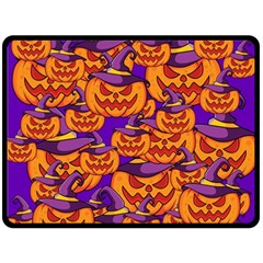 Purple And Orange Pumpkins, Crazy Halloween Pattern, Jack O  Lantern Double Sided Fleece Blanket (large)  by Casemiro