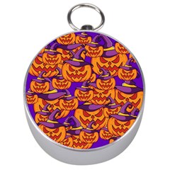 Purple And Orange Pumpkins, Crazy Halloween Pattern, Jack O  Lantern Silver Compasses by Casemiro